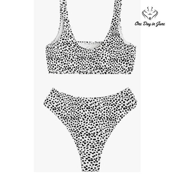 SweatyRocks Dalmatian Print Scoop Front Bikini Swimsuit Size M - Picture 2 of 5